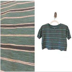 American Eagle oversized crop striped short sleeve t-shirt green pink white